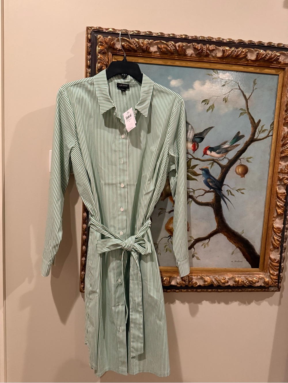 J. Jill Green and White Striped Shirt Dress with Tie Waist